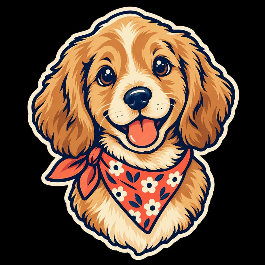 Arte de cachorro original con pañuelo estampado