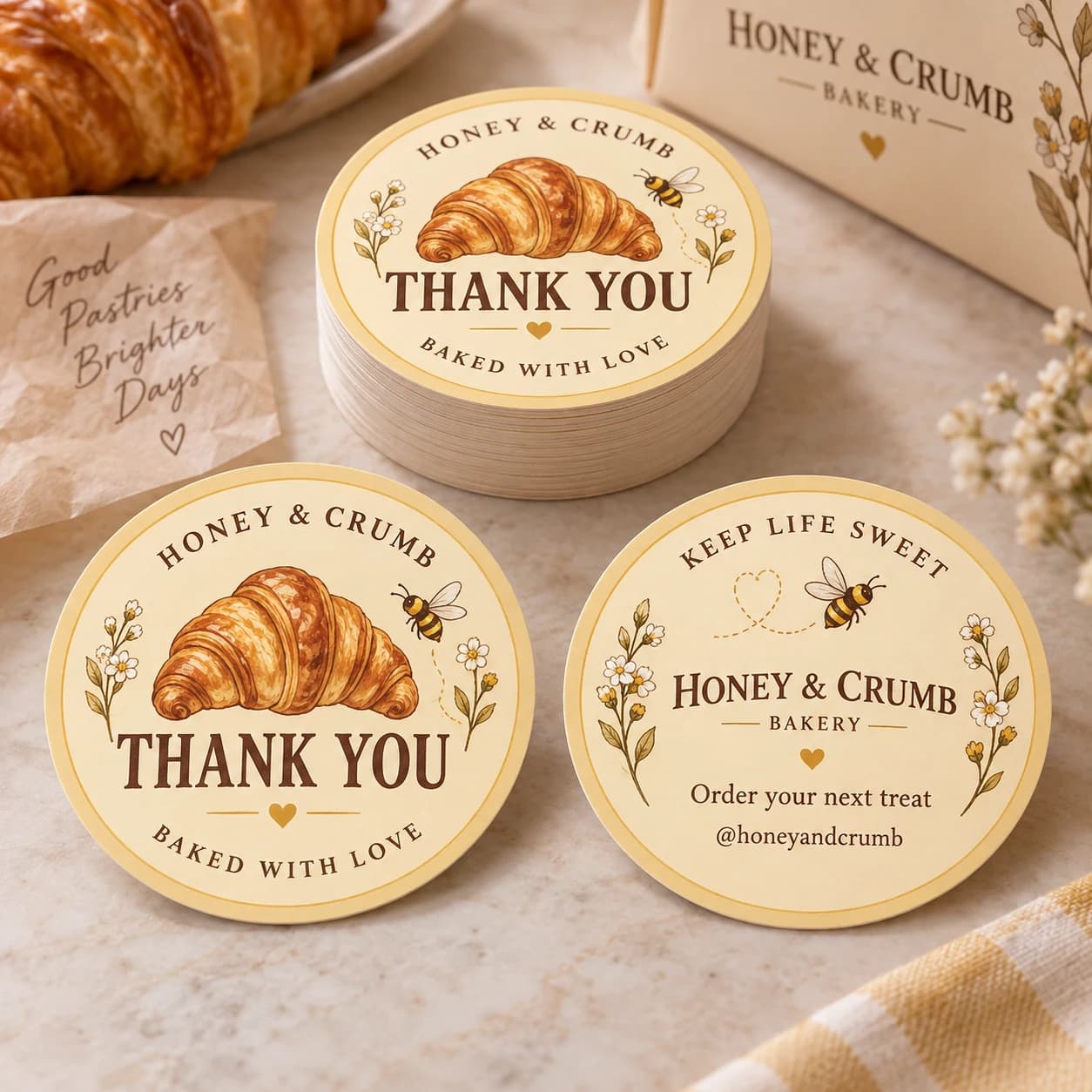 Circle Thank You Cards, front and back with commercial business branding