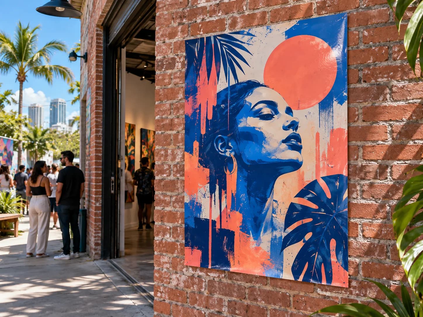 Gloss custom poster promoting an art event on a venue wall