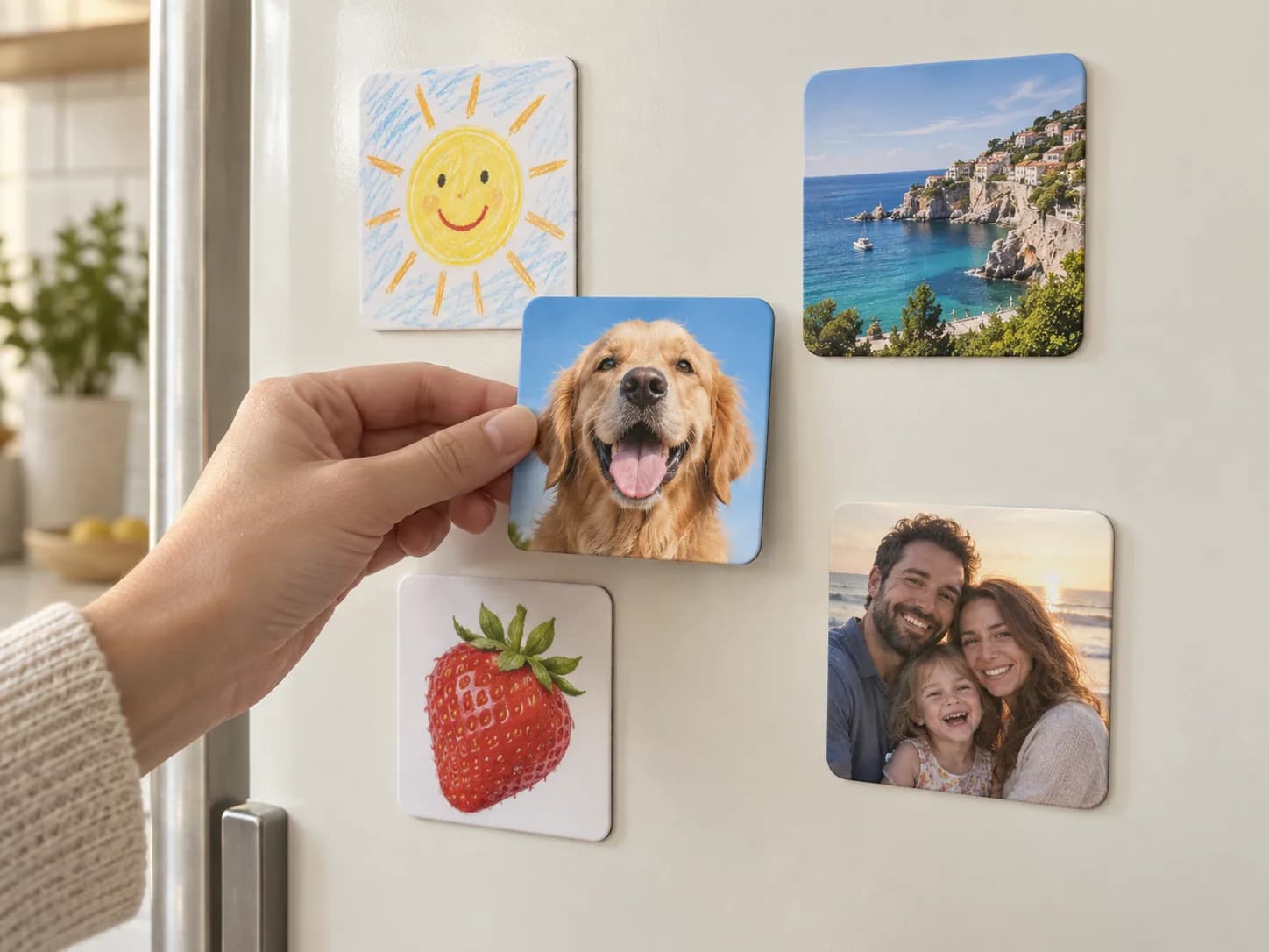 Rounded personalized refrigerator photo magnets